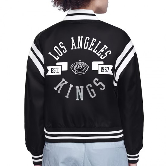 LA Kings Printed Logo Varsity Satin Jacket LA Kings Printed Logo Varsity Satin Jacket