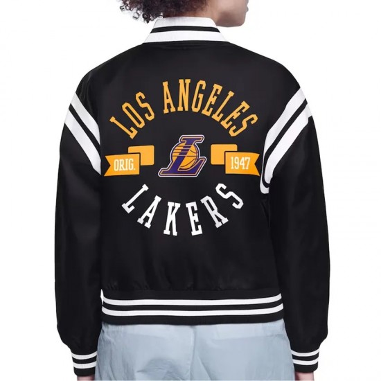 LA Lakers Printed Logo Varsity Satin Jacket LA Lakers Printed Logo Varsity Satin Jacket