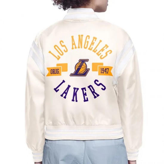LA Lakers Printed Logo Varsity Satin Jacket LA Lakers Printed Logo Varsity Satin Jacket