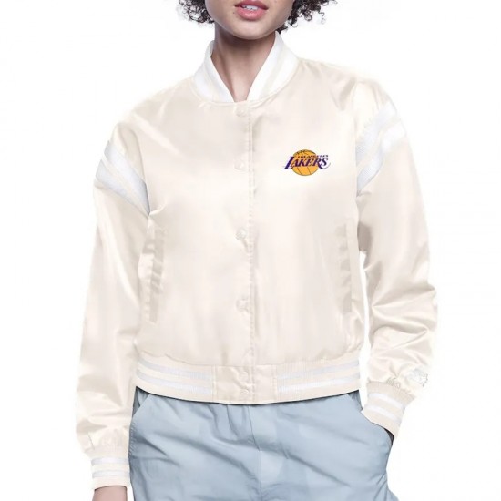 LA Lakers Printed Logo Varsity Satin Jacket LA Lakers Printed Logo Varsity Satin Jacket