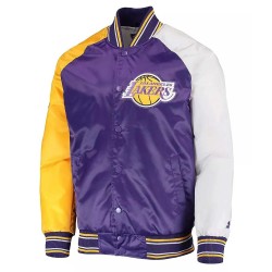 LA Lakers Purple, Yellow & White Reliever Varsity Satin Jacket