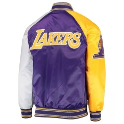 LA Lakers Purple, Yellow & White Reliever Varsity Satin Jacket