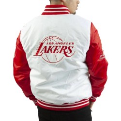 LA Lakers White and Red Satin Jacket