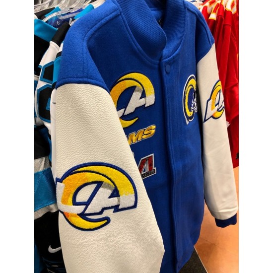 LOS ANGELS RAMS NFL Mash Up Mens ROYAL BLUE Varsity JACKET LOS ANGELS RAMS NFL Mash Up Mens ROYAL BLUE Varsity JACKET