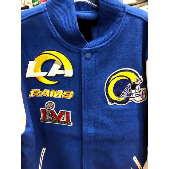 LOS ANGELS RAMS NFL Mash Up Mens ROYAL BLUE Varsity JACKET LOS ANGELS RAMS NFL Mash Up Mens ROYAL BLUE Varsity JACKET