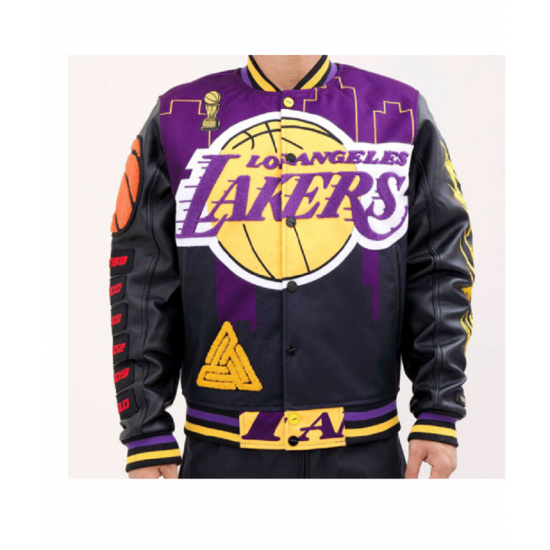 Los Angeles Lakers Black Pyramid Letterman Jacket Los Angeles Lakers Black Pyramid Letterman Jacket