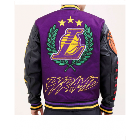 Los Angeles Lakers Black Pyramid Letterman Jacket Los Angeles Lakers Black Pyramid Letterman Jacket