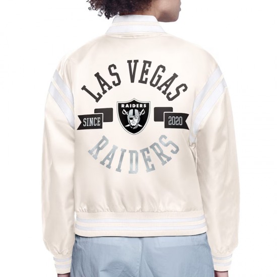 Las Vegas Raiders Printed Logo Varsity Satin Jacket Las Vegas Raiders Printed Logo Varsity Satin Jacket