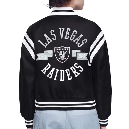 Las Vegas Raiders Printed Logo Varsity Satin Jacket Las Vegas Raiders Printed Logo Varsity Satin Jacket