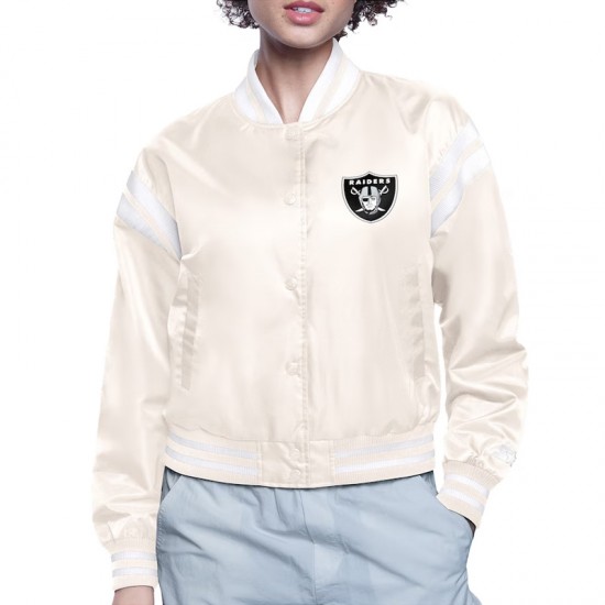 Las Vegas Raiders Printed Logo Varsity Satin Jacket Las Vegas Raiders Printed Logo Varsity Satin Jacket