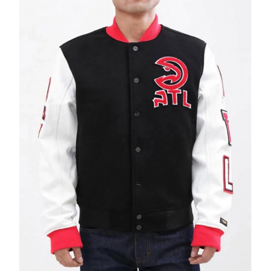Letterman Atlanta Hawks Black and White Jacket Letterman Atlanta Hawks Black and White Jacket