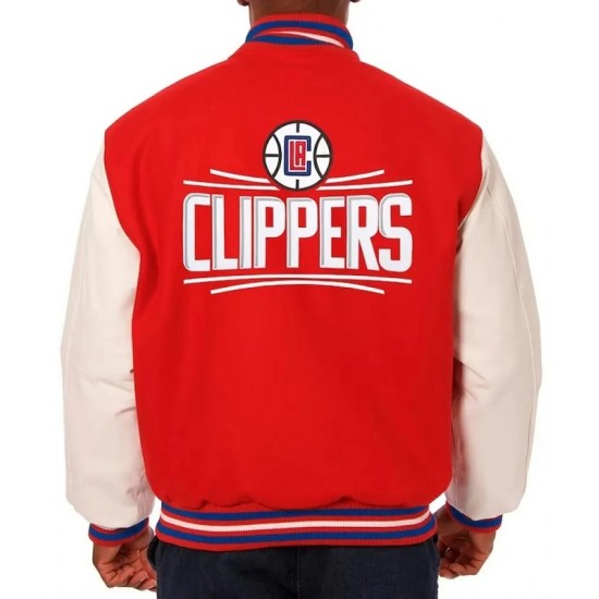 Los Angeles Clippers Varsity Red and White Jacket Los Angeles Clippers Varsity Red and White Jacket