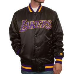 Los Angeles Lakers Black Bomber Satin Jacket