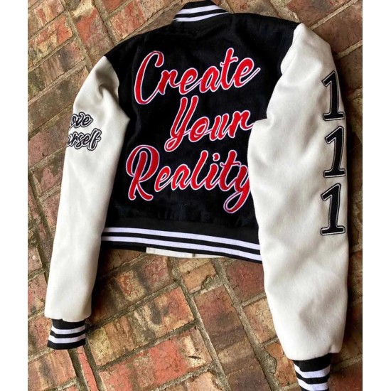 Love Yourself Black and White Letterman Cropped Jacket Love Yourself Black and White Letterman Cropped Jacket