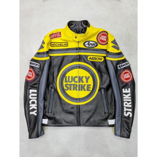 Lucky Strike Black and Yellow Leather Jacket