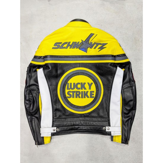 Lucky Strike Black and Yellow Leather Jacket