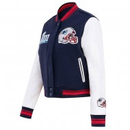 Mash Up New England Patriots Varsity Navy and White Jacket 