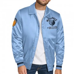 Memphis Grizzlies Stitch Applique Light Blue Satin Jacket 