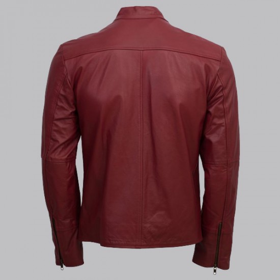 Men Maroon Belted Fashion Leather Jacket Men Maroon Belted Fashion Leather Jacket