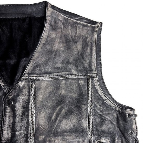Men Vintage Motorcycle Distressed Black Vest