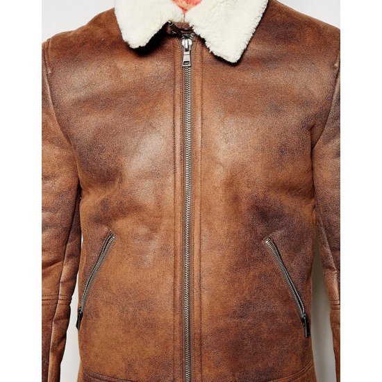 Men's Aviator Brown Leather Faux Shearling Jacket Men's Aviator Brown Leather Faux Shearling Jacket