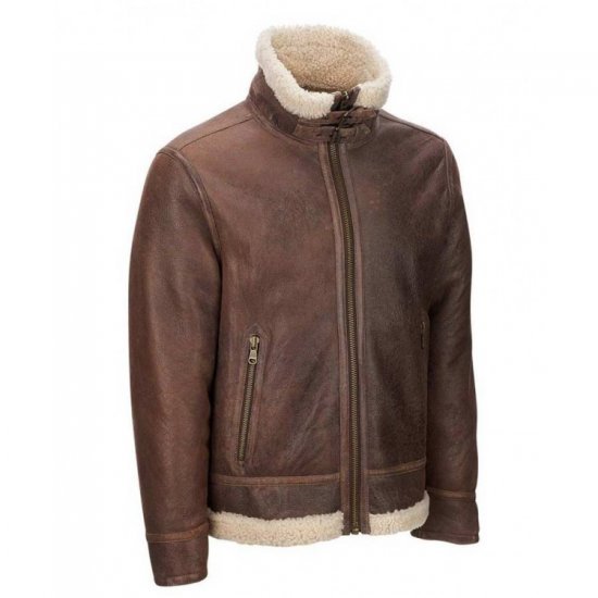 Men's Aviator Faux Shearling Brown Leather Jacket Men's Aviator Faux Shearling Brown Leather Jacket