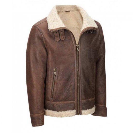 Men's Aviator Faux Shearling Brown Leather Jacket Men's Aviator Faux Shearling Brown Leather Jacket
