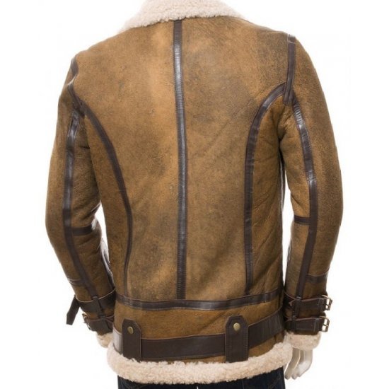 Men's Aviator Sheepskin Leather Faux Shearling Brown Jacket Men's Aviator Sheepskin Leather Faux Shearling Brown Jacket