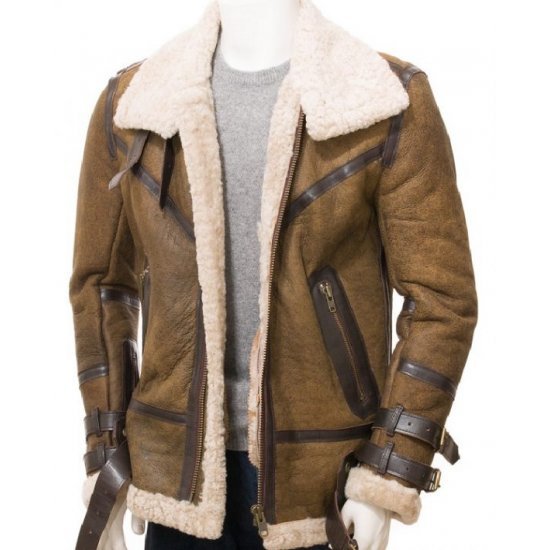 Men's Aviator Sheepskin Leather Faux Shearling Brown Jacket Men's Aviator Sheepskin Leather Faux Shearling Brown Jacket