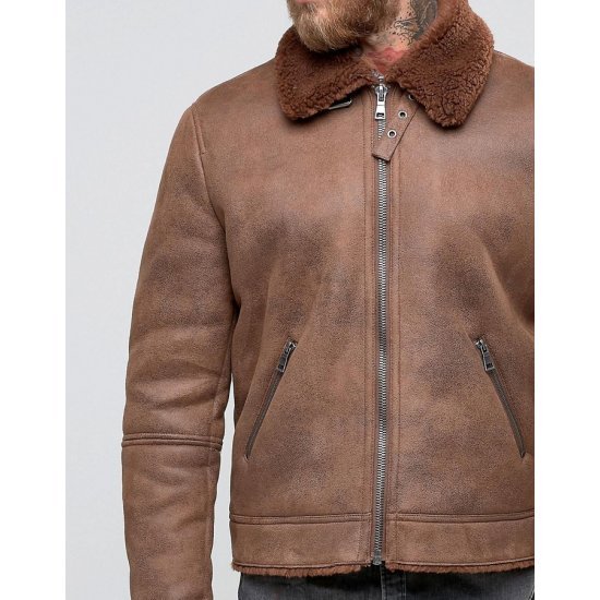 Men's B3 Faux Shearling Brown Leather Jacket Men's B3 Faux Shearling Brown Leather Jacket