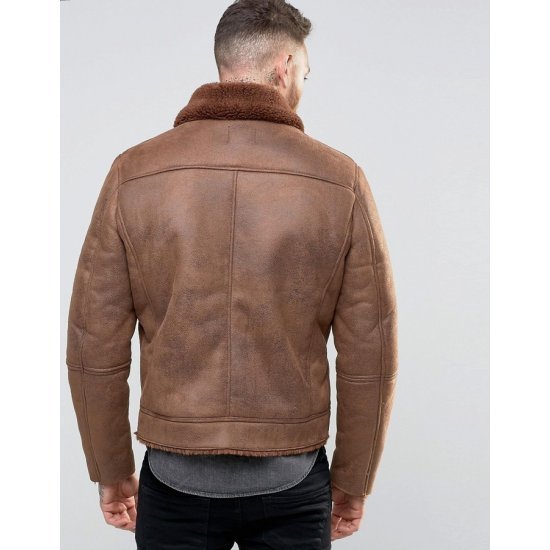 Men's B3 Faux Shearling Brown Leather Jacket Men's B3 Faux Shearling Brown Leather Jacket