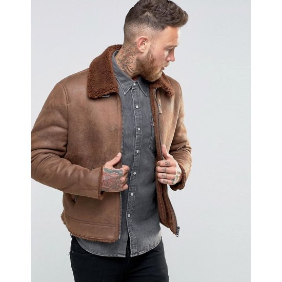 Men's B3 Faux Shearling Brown Leather Jacket Men's B3 Faux Shearling Brown Leather Jacket