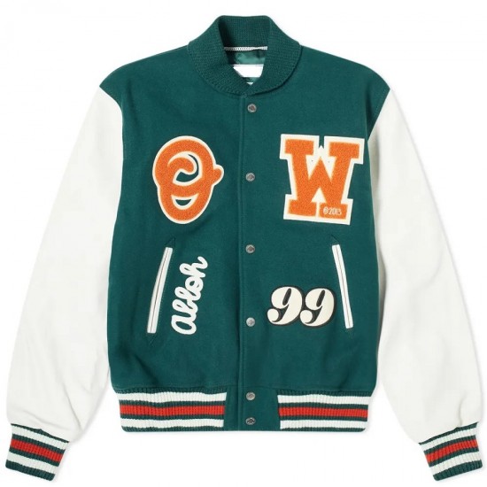 Men's Barrel Green and White Letterman Jacket Men's Barrel Green and White Letterman Jacket