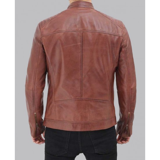 Men's Benjamin Cafe Racer Brown Leather Jacket Men's Benjamin Cafe Racer Brown Leather Jacket