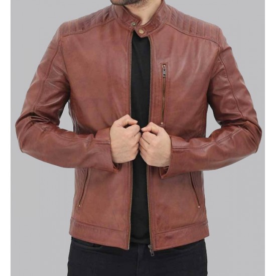 Men's Benjamin Cafe Racer Brown Leather Jacket Men's Benjamin Cafe Racer Brown Leather Jacket