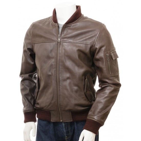 Men's Black And Dark Brown Classic Elegant Leather Bomber Jacket Men's Black And Dark Brown Classic Elegant Leather Bomber Jacket