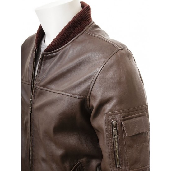Men's Black And Dark Brown Classic Elegant Leather Bomber Jacket Men's Black And Dark Brown Classic Elegant Leather Bomber Jacket