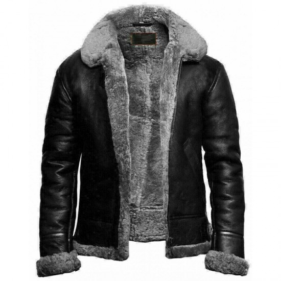 Men's Black RAF Aviator B3 Shearling Fur Collared Real Sheepskin Leather Jacket Men's Black RAF Aviator B3 Shearling Fur Collared Real Sheepskin Leather Jacket