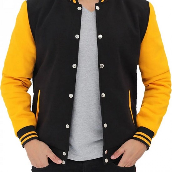 Men's Black and Yellow Bomber Varsity Jacket Men's Black and Yellow Bomber Varsity Jacket