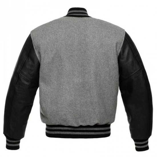 Men's Bomber Grey With Black Wool Varsity Jacket Men's Bomber Grey With Black Wool Varsity Jacket
