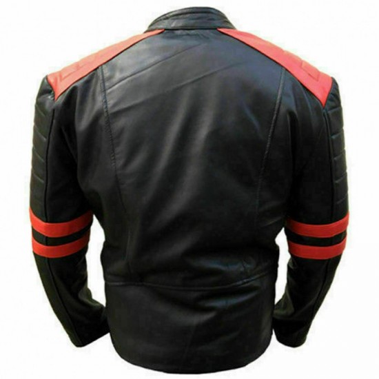 Men's Brando Classic Biker Red And Black Vintage Motorcycle Real Leather Jacket