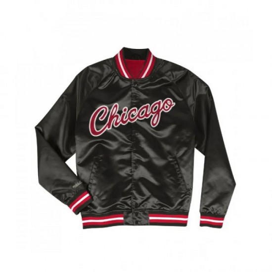Men's Bulls Black Satin Bomber Jacket Men's Bulls Black Satin Bomber Jacket