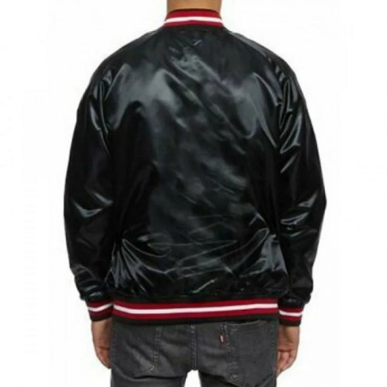 Men's Bulls Black Satin Bomber Jacket Men's Bulls Black Satin Bomber Jacket