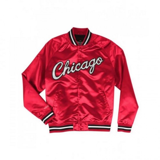 Men's Bulls Red Satin Bomber Jacket Men's Bulls Red Satin Bomber Jacket