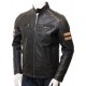 Men's Cafe Racer Striped Four Pockets Leather Biker Jacket Men's Cafe Racer Striped Four Pockets Leather Biker Jacket