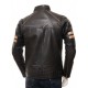 Men's Cafe Racer Striped Four Pockets Leather Biker Jacket Men's Cafe Racer Striped Four Pockets Leather Biker Jacket
