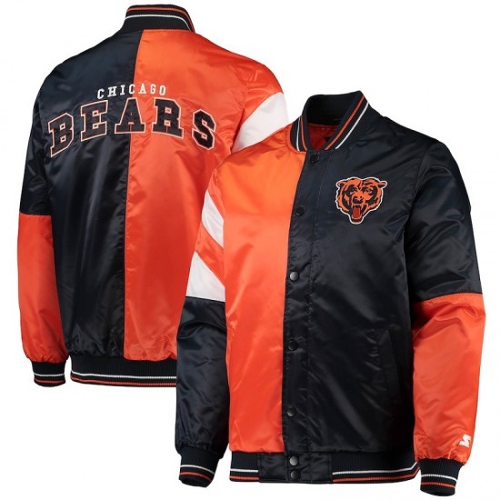 Men's Chicago Bears Starter Navy and Orange Leader Varsity Jacket Men's Chicago Bears Starter Navy and Orange Leader Varsity Jacket