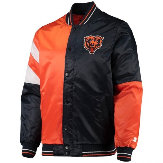 Men's Chicago Bears Starter Navy and Orange Leader Varsity Jacket Men's Chicago Bears Starter Navy and Orange Leader Varsity Jacket