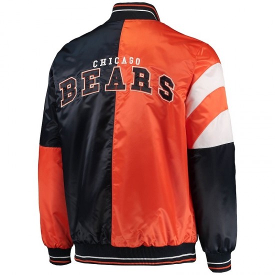 Men's Chicago Bears Starter Navy and Orange Leader Varsity Jacket Men's Chicago Bears Starter Navy and Orange Leader Varsity Jacket