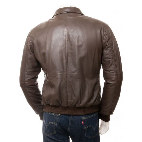 Men's Classic Shirt Collar Leather Bomber Jacket Men's Classic Shirt Collar Leather Bomber Jacket